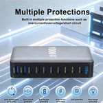 YMX-1000W 1000W 8 x Type-C 포트 및 2 x USB 10 포트 디지털 디스플레이 다기능 충전기, AU 플러그, EU 플러그, UK 플러그, US 플러그