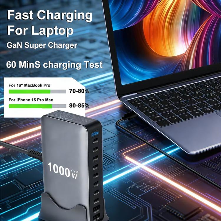 YMX-1000W 1000W 8 x Type-C 포트 및 2 x USB 10 포트 디지털 디스플레이 다기능 충전기, AU 플러그, EU 플러그, UK 플러그, US 플러그