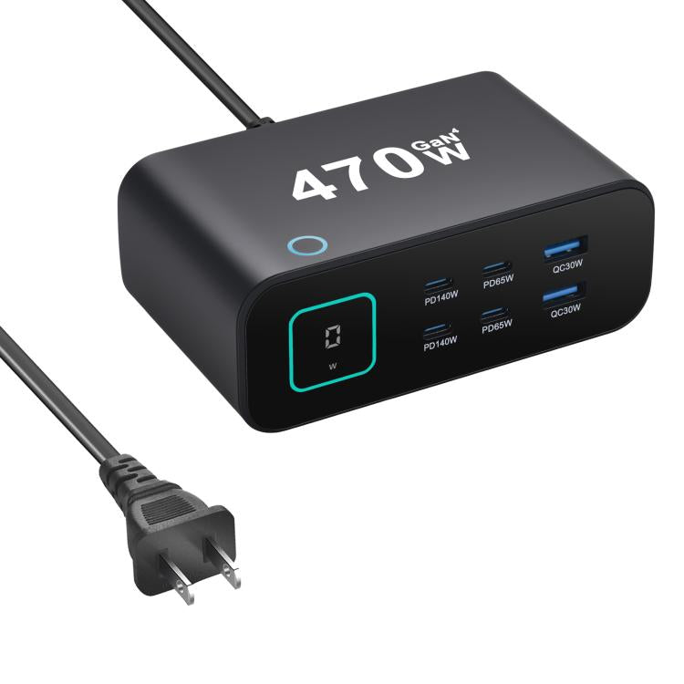 YMX-615-LCD470W 4xType-C and 2xUSB 470W GaN Multi-Function Charger, AU Plug, EU Plug, UK Plug, US Plug