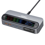 YMX-LCD405W 405W 3xType-C 및 2xUSB GaN 스마트 디지털 디스플레이 다기능 충전기, AU 플러그, EU 플러그, UK 플러그, US 플러그