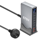 YMX-LCD670W 670W 6xType-C 및 2xUSB GaN 디지털 디스플레이 다기능 충전기, AU 플러그, EU 플러그, UK 플러그, US 플러그