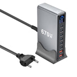 YMX-LCD670W 670W 6xType-C 및 2xUSB GaN 디지털 디스플레이 다기능 충전기, AU 플러그, EU 플러그, UK 플러그, US 플러그