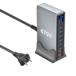 YMX-LCD670W 670W 6xType-C 및 2xUSB GaN 디지털 디스플레이 다기능 충전기, AU 플러그, EU 플러그, UK 플러그, US 플러그