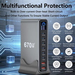 YMX-LCD670W 670W 6xType-C 및 2xUSB GaN 디지털 디스플레이 다기능 충전기, AU 플러그, EU 플러그, UK 플러그, US 플러그