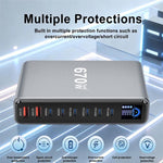 YMX-LCD670W 670W 6xType-C 및 2xUSB GaN 디지털 디스플레이 다기능 충전기, AU 플러그, EU 플러그, UK 플러그, US 플러그