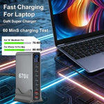 YMX-LCD670W 670W 6xType-C 및 2xUSB GaN 디지털 디스플레이 다기능 충전기, AU 플러그, EU 플러그, UK 플러그, US 플러그