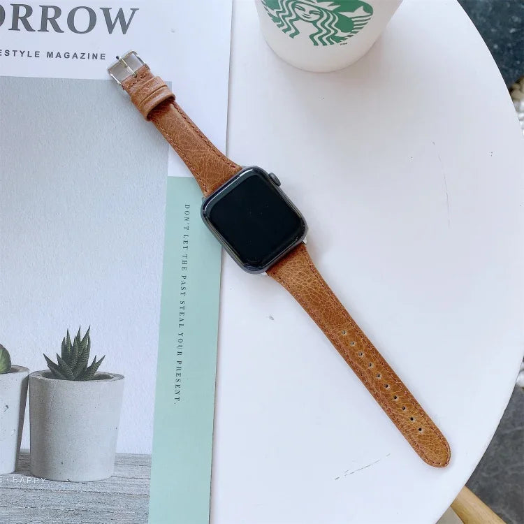 Double-sided Genuine Leather Replacement Strap Watchband, For Apple Watch Series 7  41mm / & 6 & SE & 5 & 4 40mm, For Apple Watch Series  7  45mm / & 6 & SE & 5 & 4 44mm