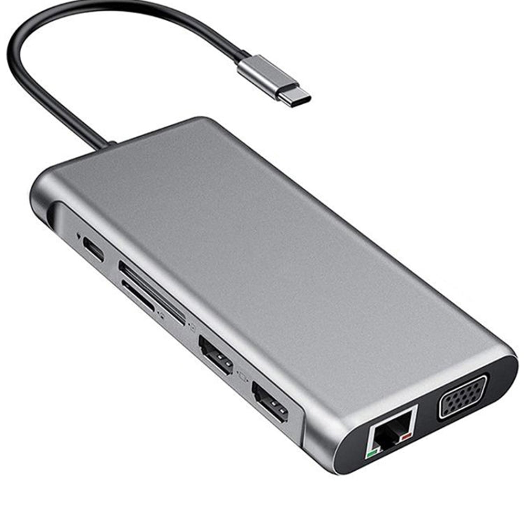12-in-1 HDMI x2 + USB3.0 + USB2.0 + PD 충전 + VGA + RJ45 + 3.5mm 잭 + TF/SD x2 타입-C / USB-C 허브 도킹 스테이션
