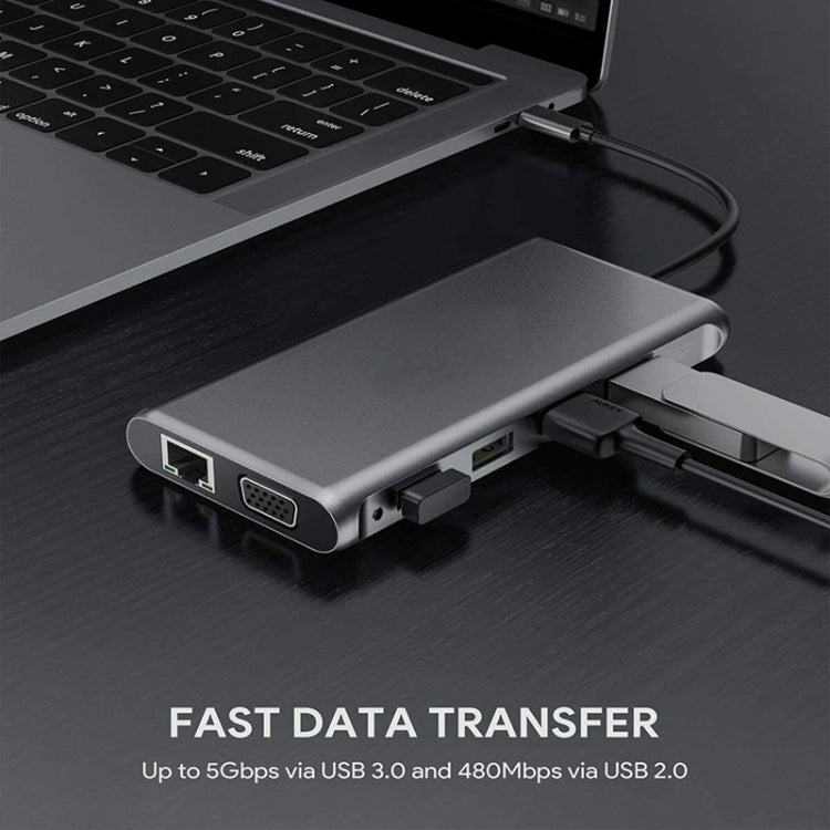 12-in-1 HDMI x2 + USB3.0 + USB2.0 + PD 충전 + VGA + RJ45 + 3.5mm 잭 + TF/SD x2 타입-C / USB-C 허브 도킹 스테이션