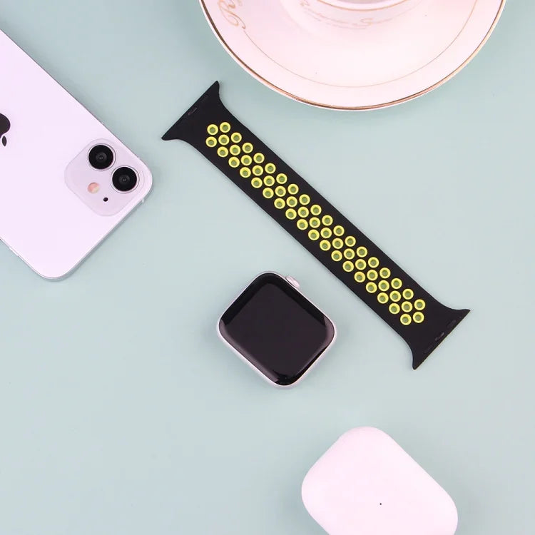 탄력 실리콘 시계줄, Apple Watch 시리즈 6 & SE & 5 & 4 40mm / 3 & 2 & 1 38mm용, 135mm (블랙 옐로우), 135mm (블랙 그레이), 150mm (레드 블랙)