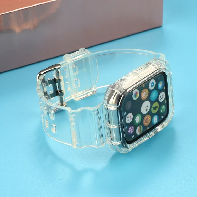 Transparent TPU Integrated Replacement Watch Strap, For Apple Watch Series 8&7 41mm / SE 2&6&SE&5&4 40mm / 3&2&1 38mm, For Apple Watch Series 7 41mm / 6 & SE & 5 & 4 40mm / 3 & 2 & 1 38mm                                                                 ...