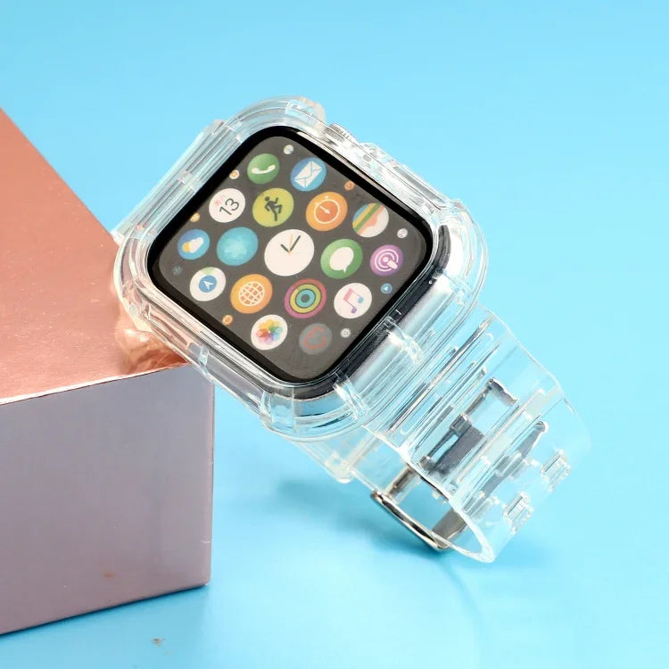 Transparent TPU Integrated Replacement Watch Strap, For Apple Watch Series 8&7 41mm / SE 2&6&SE&5&4 40mm / 3&2&1 38mm, For Apple Watch Series 7 41mm / 6 & SE & 5 & 4 40mm / 3 & 2 & 1 38mm                                                                 ...