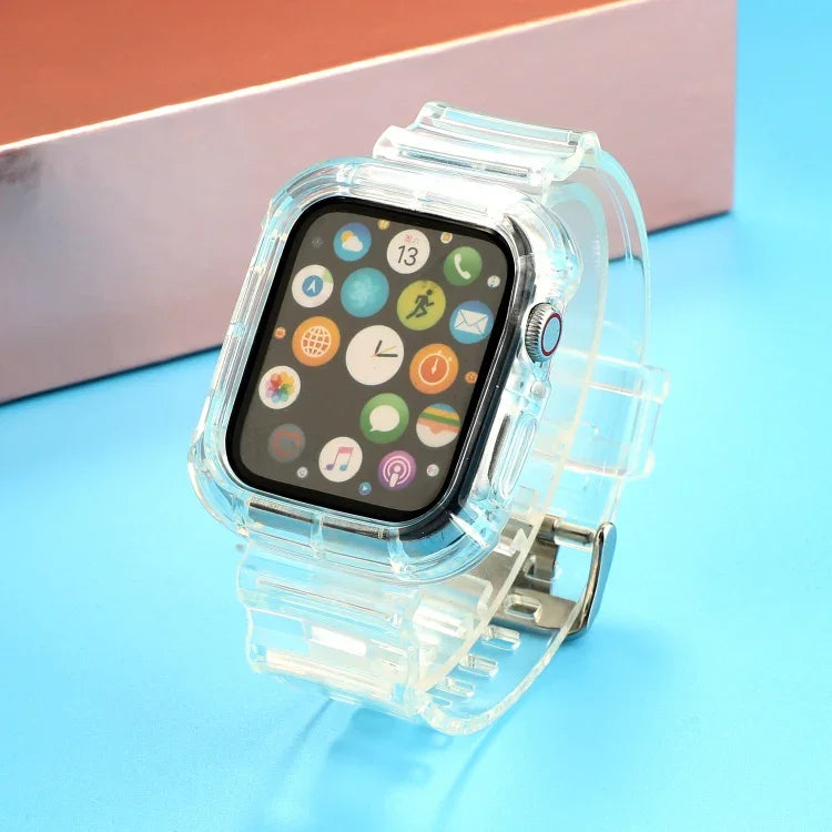 Transparent TPU Integrated Replacement Watch Strap, For Apple Watch Series 8&7 41mm / SE 2&6&SE&5&4 40mm / 3&2&1 38mm, For Apple Watch Series 7 41mm / 6 & SE & 5 & 4 40mm / 3 & 2 & 1 38mm                                                                 ...