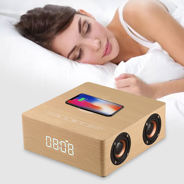Q5A 다기능 원목 터치 시계 디스플레이 무선 충전 블루투스 스피커, TF 카드 & U 디스크 & 3.5mm AUX 지원, Q5A