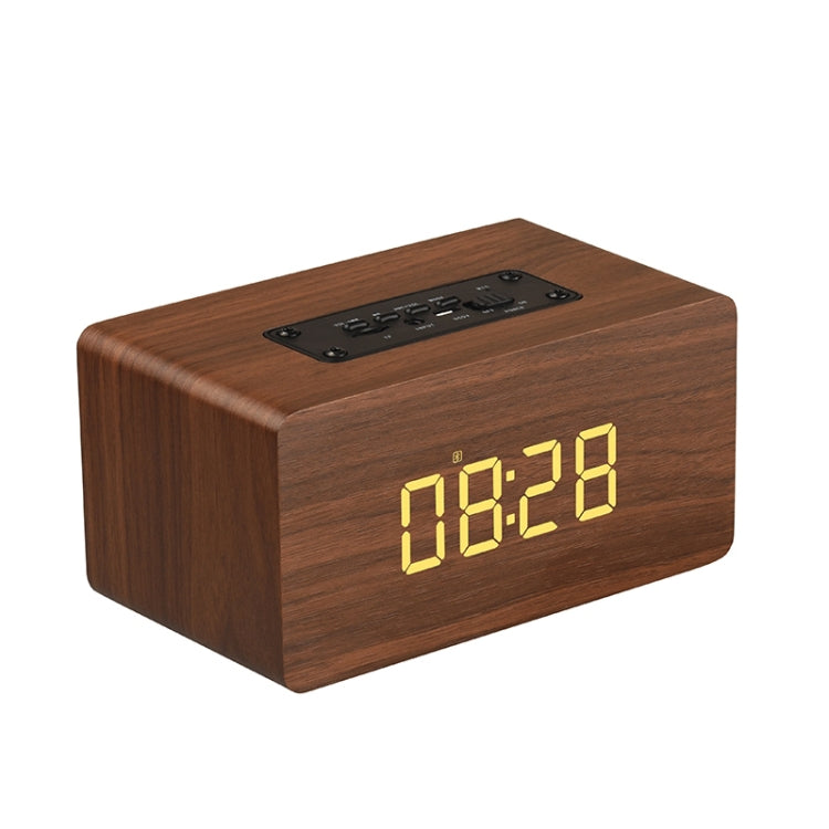 W5C 서브우퍼 우드 클락 블루투스 스피커, TF 카드 및 3.5mm AUX 지원, 브라운 우드, 옐로우 우드