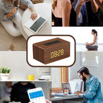 W5C 서브우퍼 우드 클락 블루투스 스피커, TF 카드 및 3.5mm AUX 지원, 브라운 우드, 옐로우 우드