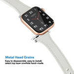 Leather replacement strap for Apple Watch featuring metal head grains, easy to disassemble, and stylish design.
