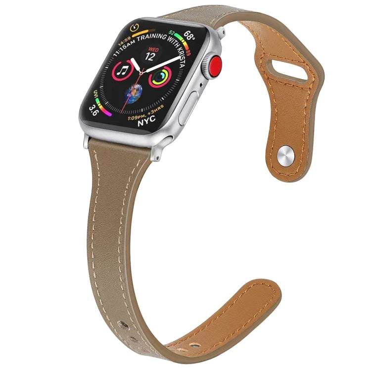 Leather Replacement Strap Watchband with Steel Button, For Apple Watch Series 7  41mm / & 6 & SE & 5 & 4 40mm, For Apple Watch Series  7  45mm / & 6 & SE & 5 & 4 44mm