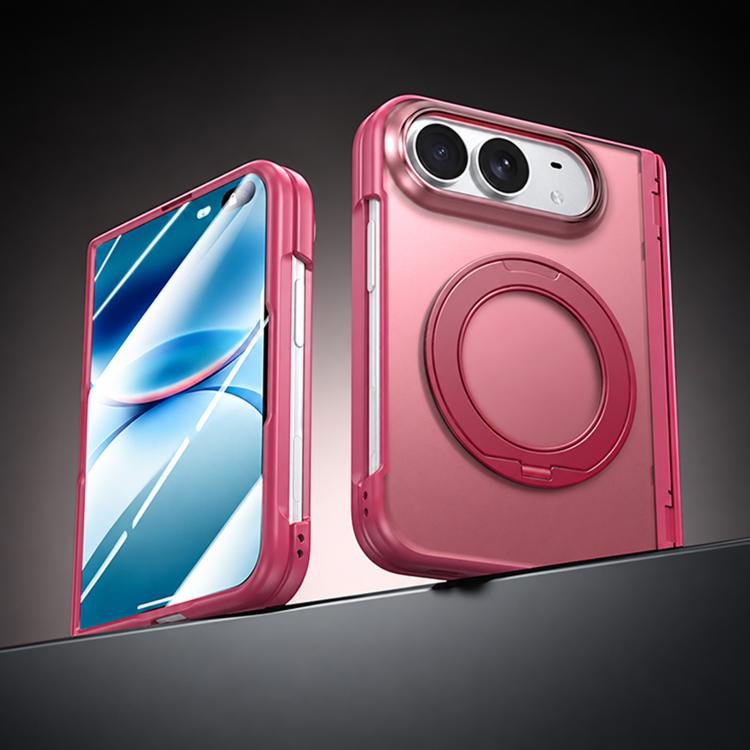 Intergrated Shell And Flim Translucent Spring Hinge 360 Ring Holder Phone Case, For iPhone Duo