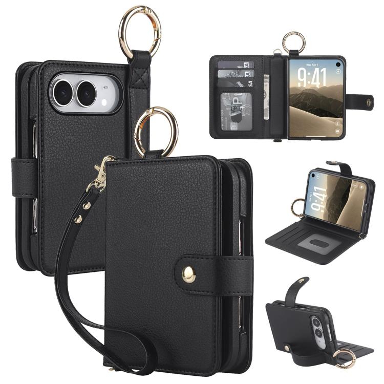 Solid Color Wristband Ring RFID Leather Phone Case with Lanyard, For iPhone Duo