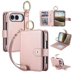 Solid Color Wristband Ring RFID Leather Phone Case with Lanyard, For iPhone Duo