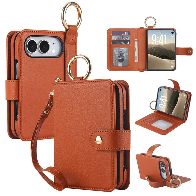 Solid Color Wristband Ring RFID Leather Phone Case with Lanyard, For iPhone Duo