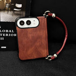 Side Clamp Hinge Crazy Horse Texture Leather Phone Case with Wrist Strap, For iPhone Duo