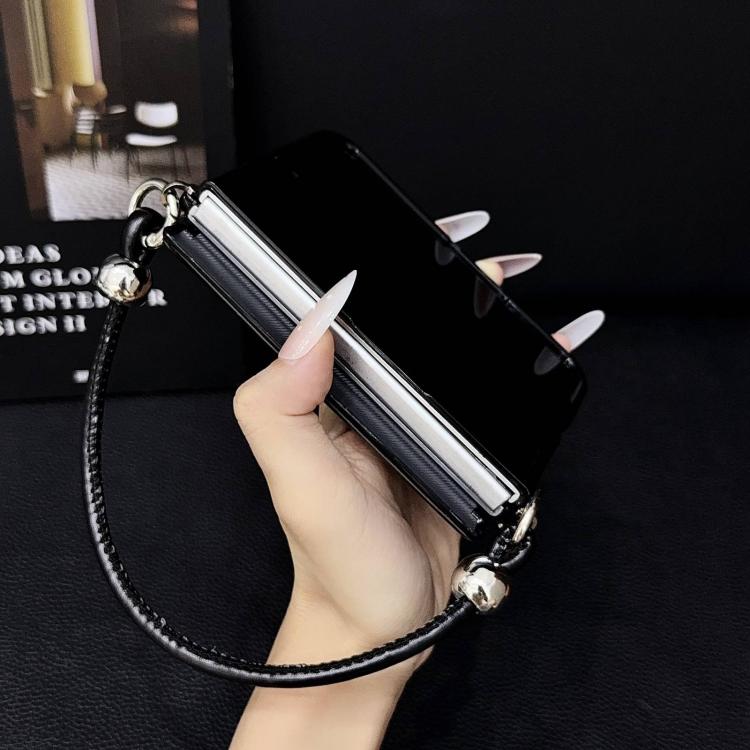 Side Clamp Hinge Crazy Horse Texture Leather Phone Case with Wrist Strap, For iPhone Duo