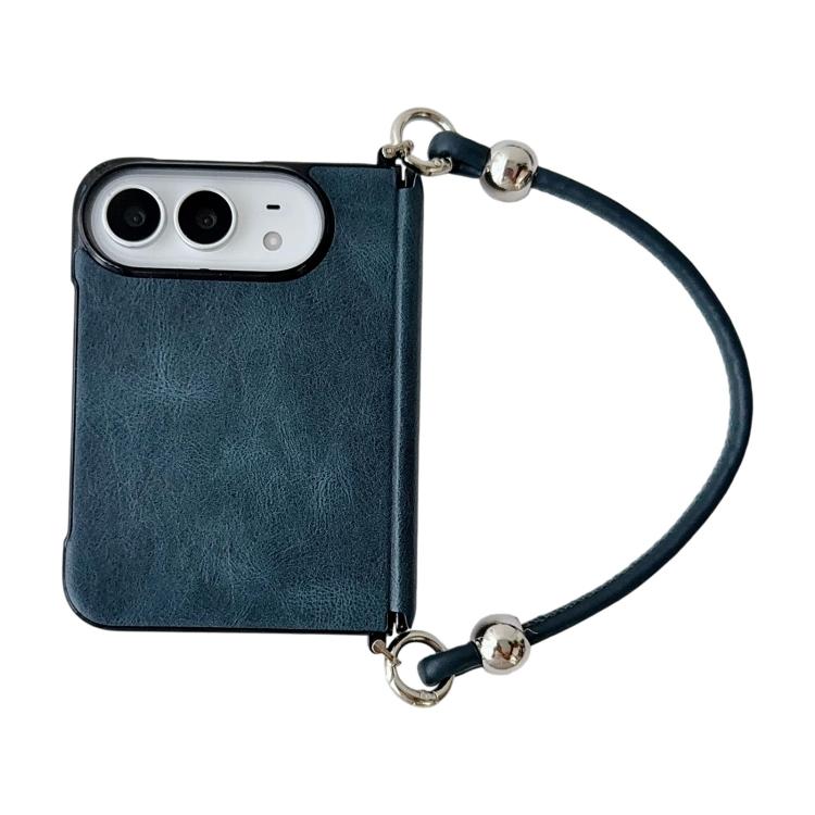 Side Clamp Hinge Crazy Horse Texture Leather Phone Case with Wrist Strap, For iPhone Duo
