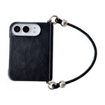 Side Clamp Hinge Crazy Horse Texture Leather Phone Case with Wrist Strap, For iPhone Duo