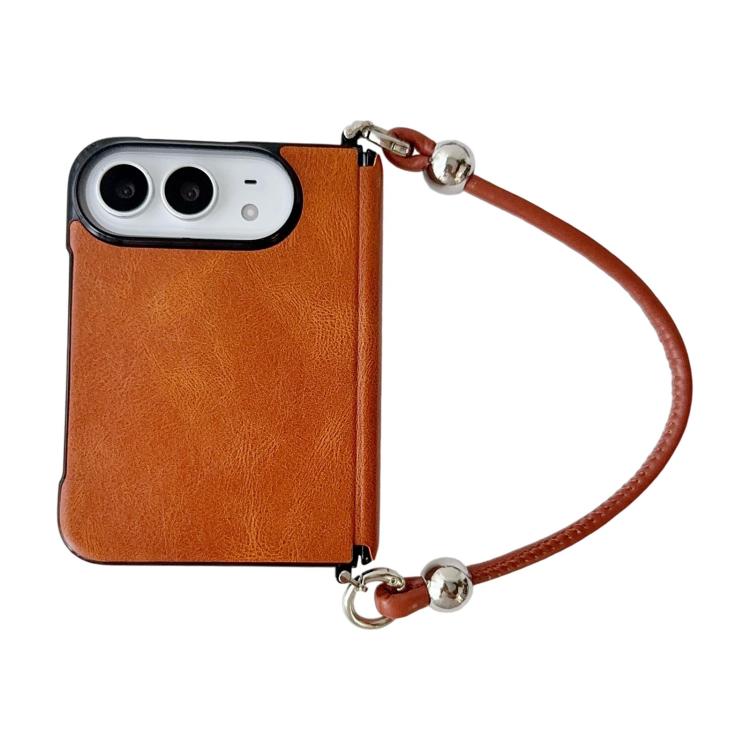 Side Clamp Hinge Crazy Horse Texture Leather Phone Case with Wrist Strap, For iPhone Duo