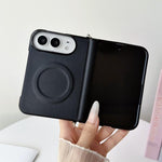 Side Clamp Central Axis Morandi Solid Color Leather Texture Magnetic Phone Case, For iPhone Duo