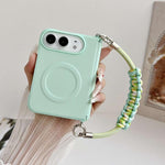 Side Clamp Dual Magnetic Axis Solid Color Leather Texture Phone Case with Lanyard, For iPhone Duo