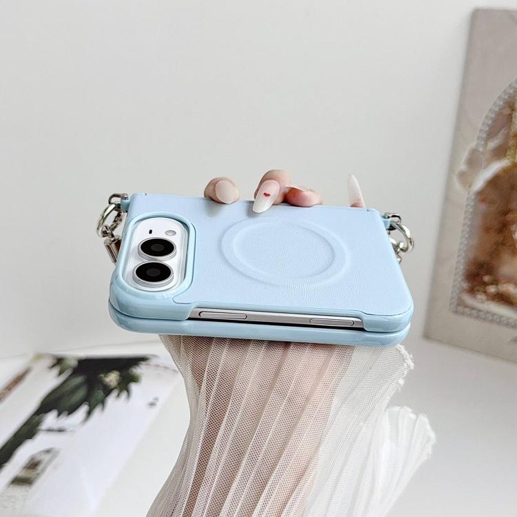 Side Clamp Dual Magnetic Axis Solid Color Leather Texture Phone Case with Lanyard, For iPhone Duo