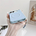 Side Clamp Dual Magnetic Axis Solid Color Leather Texture Phone Case with Lanyard, For iPhone Duo