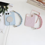 Side Clamp Dual Magnetic Axis Solid Color Leather Texture Phone Case with Lanyard, For iPhone Duo