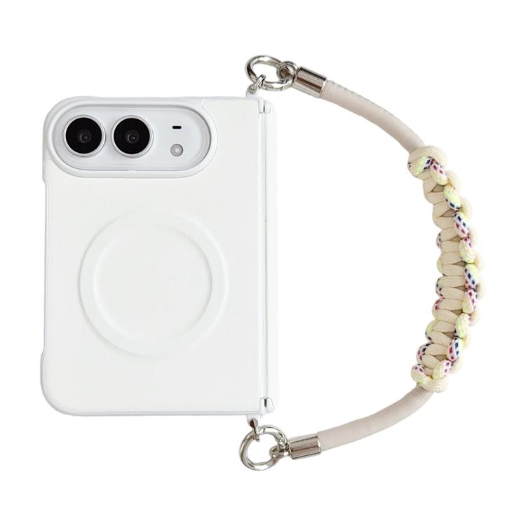Side Clamp Dual Magnetic Axis Solid Color Leather Texture Phone Case with Lanyard, For iPhone Duo