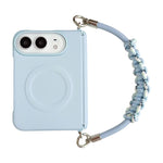 Side Clamp Dual Magnetic Axis Solid Color Leather Texture Phone Case with Lanyard, For iPhone Duo