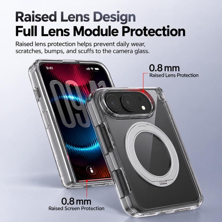 Spring Hinge Magnetic Holder Clear PC Phone Case, For iPhone Duo
