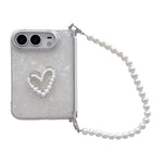 Side Buckle Shell Pattern Heart Phone Case with Beaded Strap, For iPhone Duo