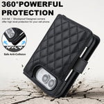 Rhombic Texture Crossbody Multifunctional Leather Phone Case, For iPhone Duo
