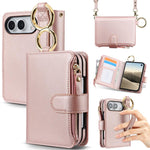 Crossbody Ring Multifunctional Wallet Fold Leather Phone Case, For iPhone Duo