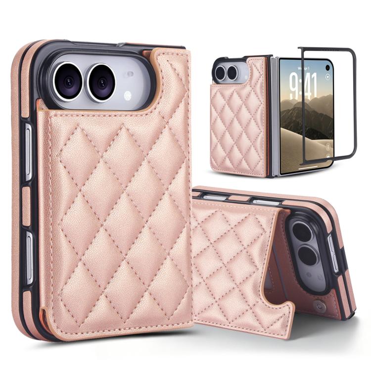 Rhombic Texture Full Coverage Fold Double Buckle PU Phone Case, For iPhone Duo