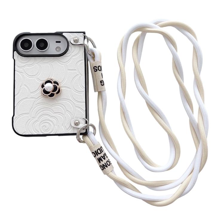 Impression Camellia Pattern Protective Phone Case with Long Lanyard, For iPhone Duo