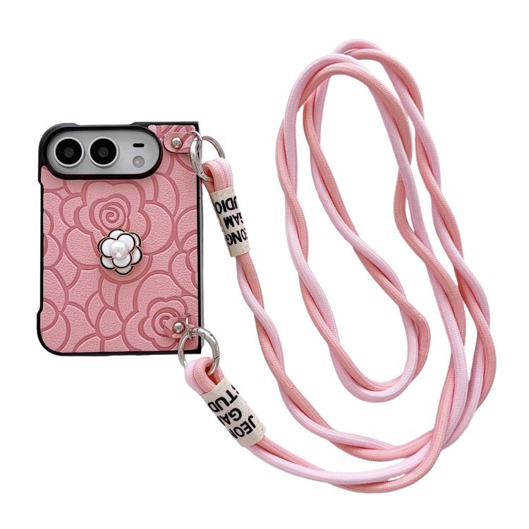 Impression Camellia Pattern Protective Phone Case with Long Lanyard, For iPhone Duo
