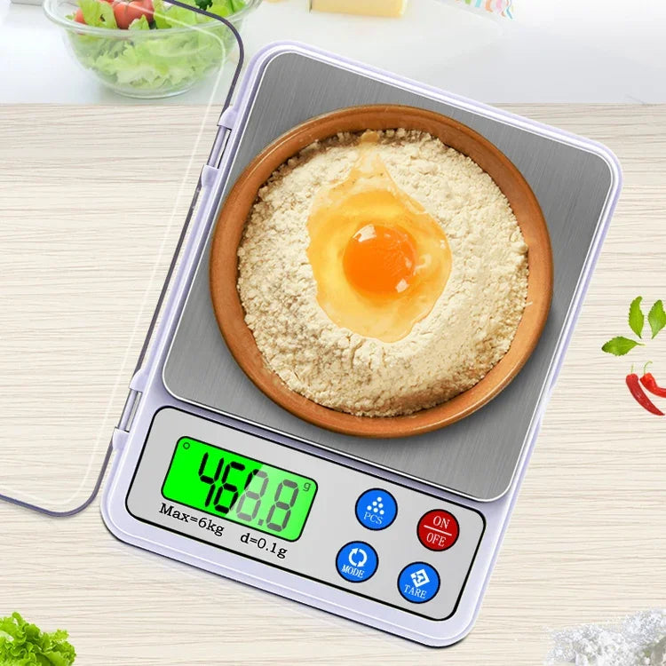 MH-555 6Kg x 0.1g 고정밀 디지털 전자 휴대용 주방 저울 밸런스 장치 2.2인치 LCD 화면 포함, 6000g/0.1g