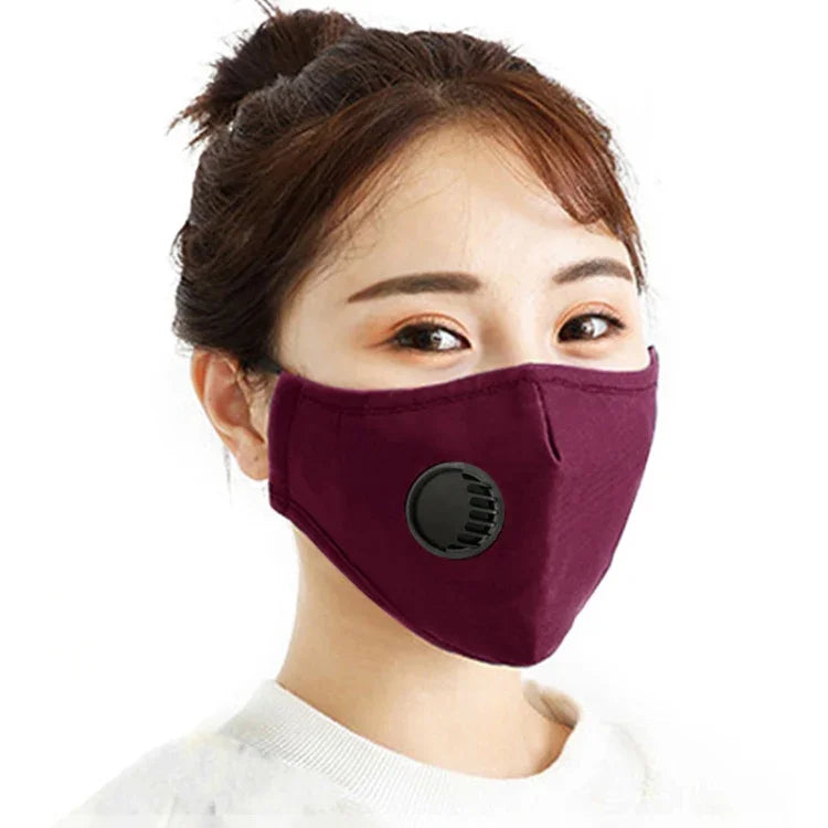 For Men Women Washable Replaceable Filter Breath-Valve PM2.5 Dustproof Face Mask