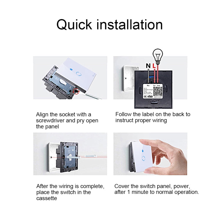 Sonoff 터치 86mm 1구 강화 유리 패널 벽 스위치 스마트 홈 조명 터치 스위치, Alexa 및 Google Home 호환, AC 90V-250V 400W 2A, 86mm