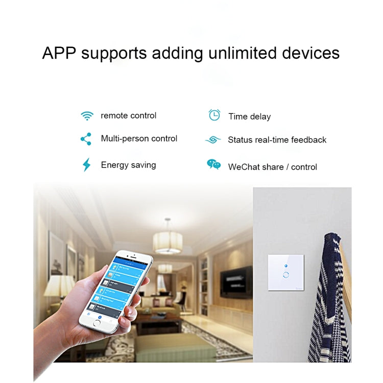 Sonoff 터치 86mm 1구 강화 유리 패널 벽 스위치 스마트 홈 조명 터치 스위치, Alexa 및 Google Home 호환, AC 90V-250V 400W 2A, 86mm