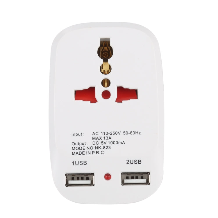 NK-823 2000W 듀얼 USB 여행용 충전기 전원 어댑터 소켓, UK 플러그